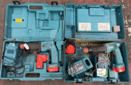 2x Makita HR160D hammer drill 12v c/w charger & battery