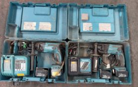 2x Makita BHR162 14.4v hammer drill c/w charger & 1 extra battery in carry case