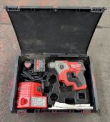 Milwaukee M12 CH 12v hammer drill c/w charger & 2x battery in carry case