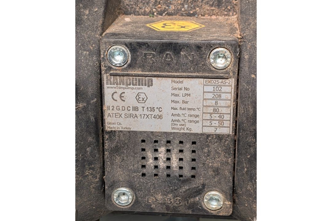 Rampump EXD25-AS-2 Double diaphragm transfer pump 1" dia with hose, max 8 bar, max LPM 208 - Image 5 of 8
