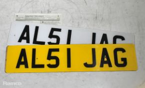 AL51 JAG personalised Jaguar number plate with retention document