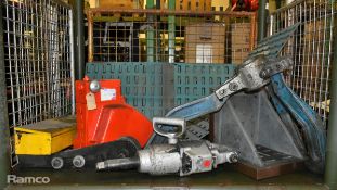 Workshop equipment - puller, lin bin wall panel, reciprocating saw in case and 1in drive impact gun