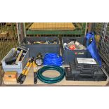 Workshop tools and accessories - hammers, socket sets, hoses (2 types), pliers, screwdrivers & more