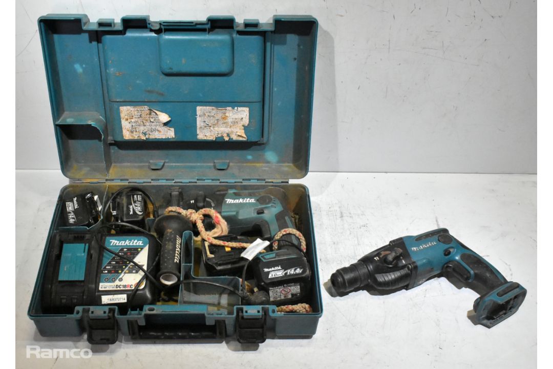 2x Makita cordless drills with 1x cases, batteries and charger - 1x BHR162 and 1x DHR164 - Image 1 of 10
