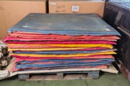13x gym mats - mixed colours (red, yellow and blue) - L 1400 x W 1100mm - thickness: 50mm
