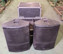 2x Turbosound TFM450 Mk II speakers with black/silver flightcase with wheels