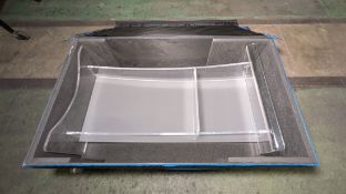 Clear acrylic lectern with blue canvas travel storage case - W 700 x D 1260 x H 460mm