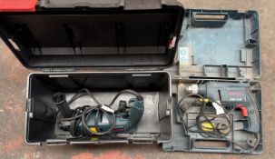 2x Bosch 230V hammer drill c/w carry case