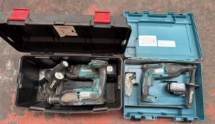 3x Makita DHR164 14.4V hammer drill c/w carry case without charger