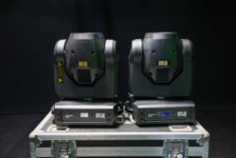 2x Martin Rush MH3 Beam moving lights in dual flight case - full details in description