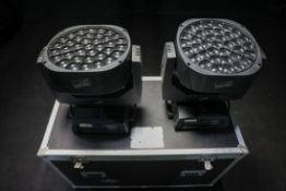 2x Clay Paky B-EYE K20 moving lights in dual flight case - full details in description
