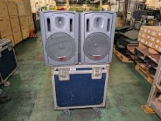2x Panasonic RAMSA WS-AT200 12 inch moulded-resin loudspeakers in flight case - tested