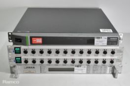 Peak Communications L701 downconverter, 2x Canford mains distribution units, Grass Valley processor