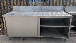 Stainless steel counter top with 2x sliding door undercounter storage - W 1995 x D 760 x H 1090mm