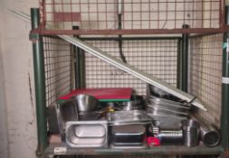 Catering equipment - stainless steel colanders, pans, gastronorm trays and selection of utensils