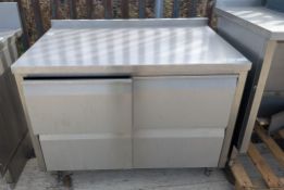 Stainless steel counter top with 4x undercounter drawers - W 1175 x D 760 x H965mm