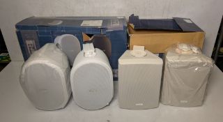 Apart OVO5-W oval series white 80W speakers with wall mounts, Apart SDQ5-W white 30W speakers