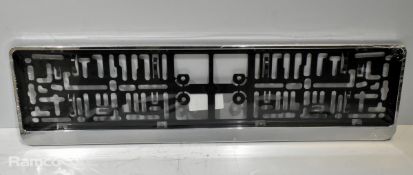 6x boxes of 30x number plate frames - carbon silver - L 530 x H 140 x D 15mm