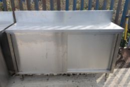 Stainless steel counter top with 2x sliding door undercounter storage - W 1505 x D 410 x H 1095mm