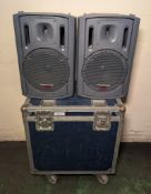 2x Panasonic RAMSA WS-AT200 12 inch moulded-resin loudspeakers in flightcase - tested