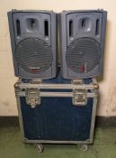 2x Panasonic RAMSA WS-AT200 12 inch moulded-resin loudspeakers in flightcase - tested