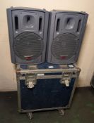 2x Panasonic RAMSA WS-AT200 12 inch moulded-resin loudspeakers in flightcase - tested