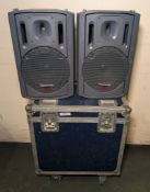 2x Panasonic RAMSA WS-AT200 12 inch moulded-resin loudspeakers in flightcase - tested