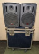 2x Panasonic RAMSA WS-AT200 12 inch moulded-resin loudspeakers in flightcase - tested