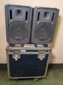 2x Panasonic RAMSA WS-AT200 12 inch moulded-resin loudspeakers in flightcase - tested