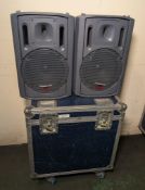 2x Panasonic RAMSA WS-AT200 12 inch moulded-resin loudspeakers in flightcase - tested