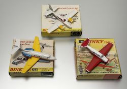 A group of three Dinky Toys Aircraft diecast models comprising, a Beechcraft C55 Baron. a Beechcraft