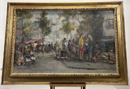 Theodorus Van Oorschot (Dutch 1910-1989), Dutch Market, oil on canvas,signed bottom right, in a gilt