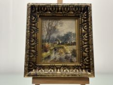 A 19thc School, Rural Landscape with figure and house, watercolour, monogrammed AF and dated