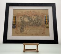British war and Victory medals with Honorable Discharge certificate in glazed frame 33739 Pte.