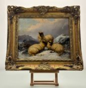 A 19thc School, A Wintery Heard of Sheep on a hillside, oil on canvas, unsigned, in a gilt