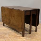 A 19th century mahogany drop-leaf table, rectangular top with rounded edges, raised on fluted square
