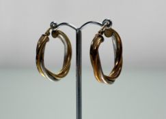 A 9ct gold pair of three coloured hoop earrings: d. x 2.5cm 4.14g