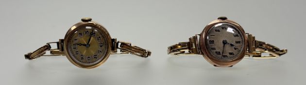 A collection of two vintage 9ct gold wristwatches to include a gilt-faced watch with roman