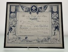 A Boy Scouts silver medal award for bravery framed certificate, Angus McQueen saving the lives of