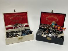 Two jewllery boxes containing a very large collection of costume jewellery to include a paste