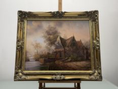 Ballie (20thc School), Dutch Cottage by Canal, oil on canvas, signed bottom left, in a gilt