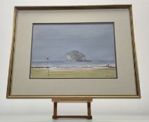 Fred Stott, Bass Rock, mixed media on paper, signed bottom right, inscribed verso, in a glazed