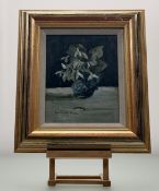 A Contemporary School, Still life of flowers in a jug, oil on panel, signed indistincly bottom left,