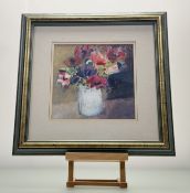 Beth Webster, Anemones in a white dish, watercolour / acrylic, signed bottom right, paper label