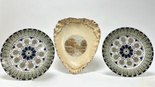 A pair of early 20thC Royal Doulton decorative plates in the 'Cyprus' pattern, together with an