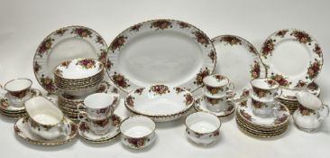 A Royal Albert Old Country Roses pattern part dinner and tea service comprising a large oval