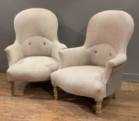 A pair of contemporary armchairs by Graham and Green, the 'Louise' chair, arched tops and button-