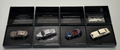 A collection of four Minichamps 1/43 scale Bentley Model cars comprising, a Continental GT, a