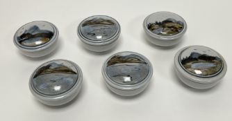 A collection of five Highland Stoneware small lidded dishes/trinket bowls decorated with Scottish