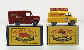 A Vintage Moko Lesney Matchbox Series two diecast model cars comprising a No. 42 Matcbox Evening